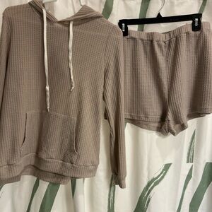 Cozy Waffle Knit Hoodie and Shorts Set